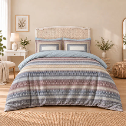 Carrol microfiber bed set, Muted Multicolor Bands, design 75A2732, full bed with matching pillowcases