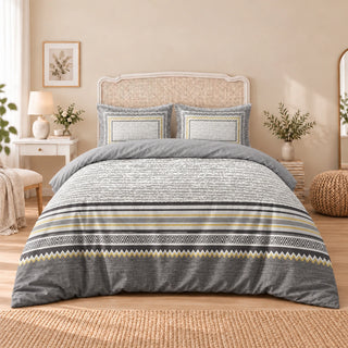 Carrol microfiber bed set, Mustard Chevron Bands, design 75A2740, full bed with matching pillowcases