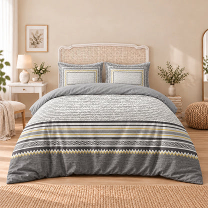 Carrol microfiber bed set, Mustard Chevron Bands, design 75A2740, full bed with matching pillowcases