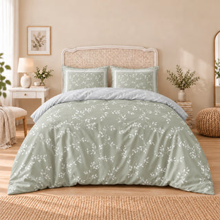 Carrol microfiber bed set, Sage Vines, design 75A2764, full bed with matching pillowcases