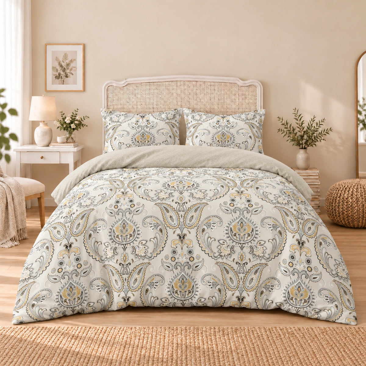 Carrol microfiber bed set, Golden Paisley, design 75A2771, full bed with matching pillowcases
