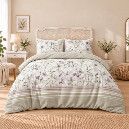 Carrol microfiber bed set, Meadow Border, design 75A2783, full bed with matching pillowcases