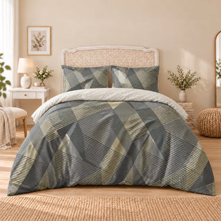 Carrol microfiber bed set, Olive Angular Lines, design 75A2789, full bed with matching pillowcases