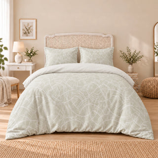 Carrol microfiber bed set, Ivory Curved Lines, design 75A2830, full bed with matching pillowcases
