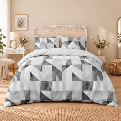 Carrol microfiber bed set, Monochrome Patchwork, design 75A2849, full bed with matching pillowcases