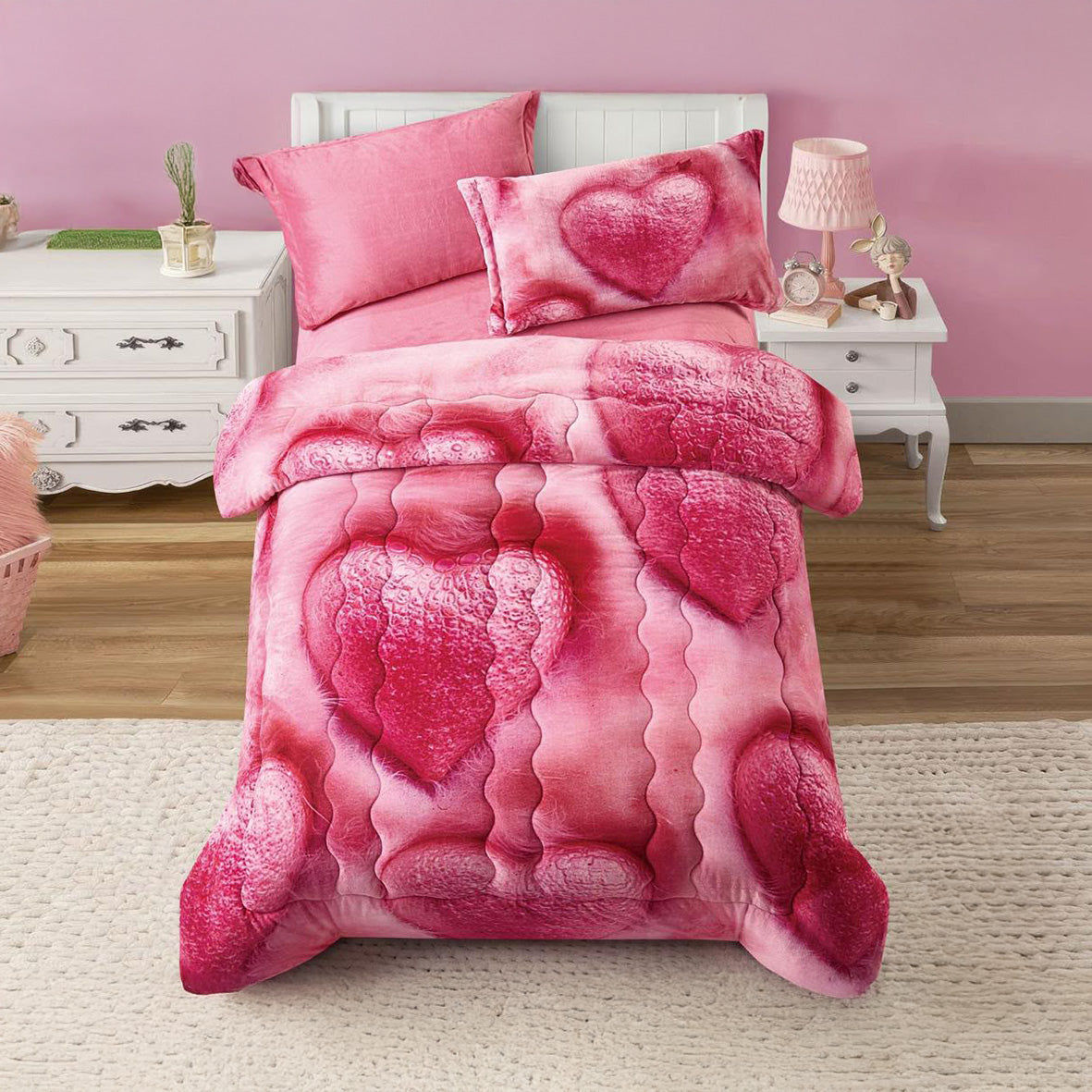 Winter Mohair coverlet – Hearts – Single Half Size (4Pcs) {Many design available}