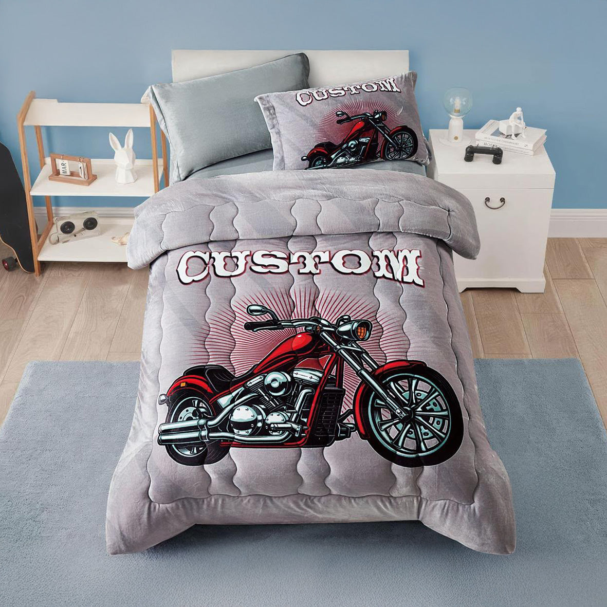 Winter Mohair coverlet – Motor-Bike Gray – Single Half Size (4Pcs) {Many design available}