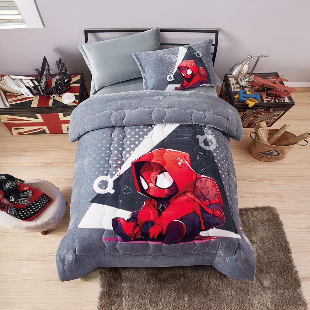Winter Mohair coverlet – Spider Man Gray – Single Half Size (4Pcs) {Many design available}