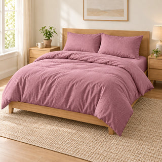 Rose embossed microfiber bed sheet set with duvet cover, fitted sheet, and matching pillowcases