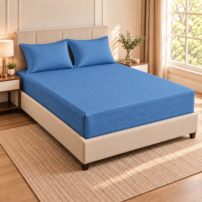 Embossed microfiber fitted sheet set in Blue with matching pillowcases