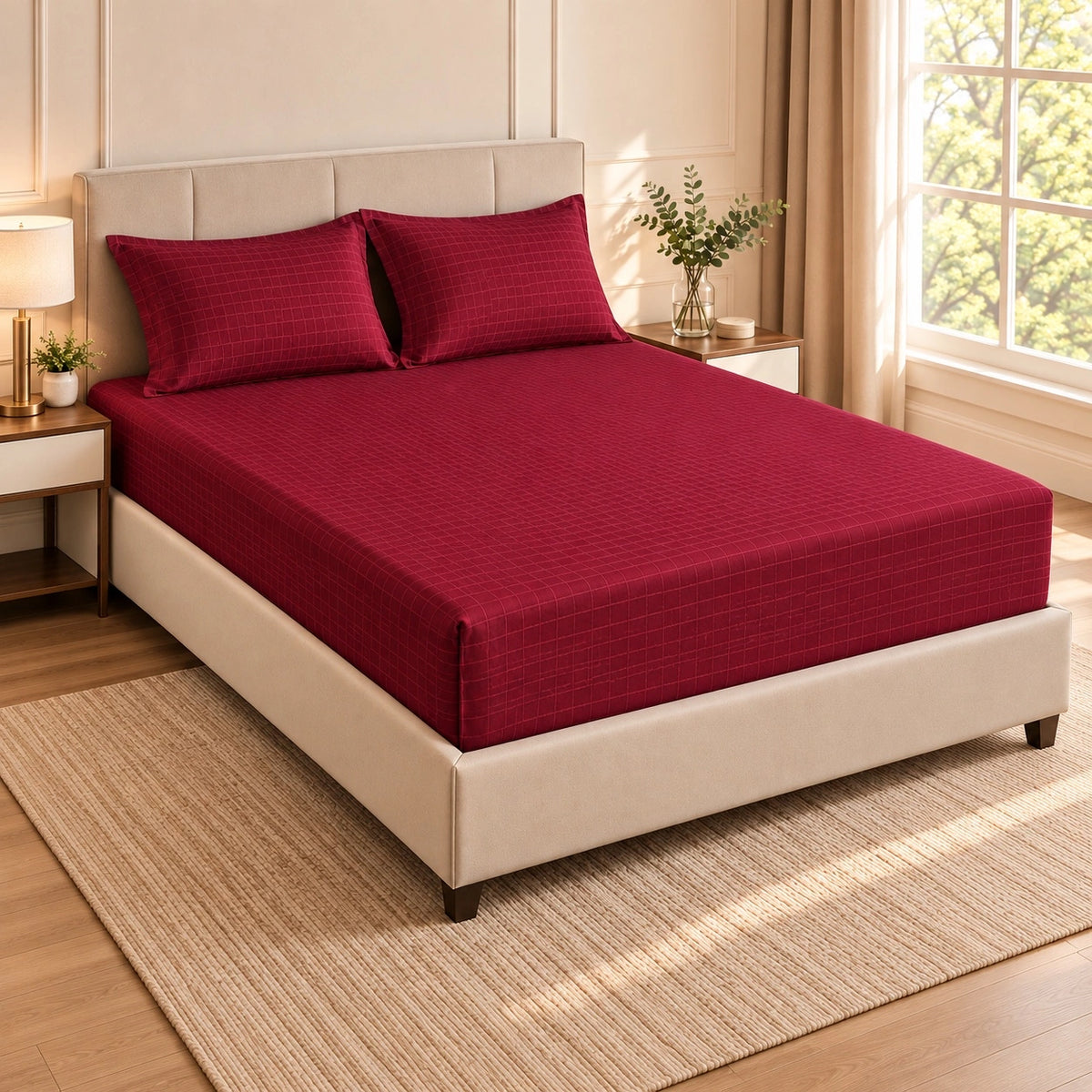 Embossed microfiber fitted sheet set in Burgundy with matching pillowcases