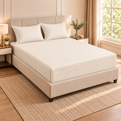 Embossed microfiber fitted sheet set in Ivory with matching pillowcases