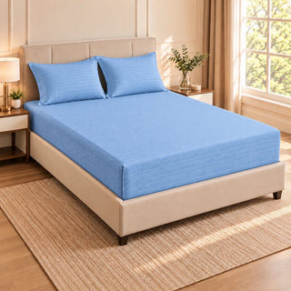 Embossed microfiber fitted sheet set in Light Blue with matching pillowcases