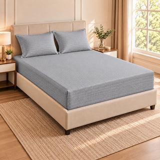 Embossed microfiber fitted sheet set in Light Gray with matching pillowcases