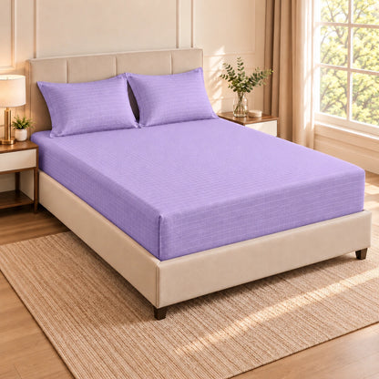 Embossed microfiber fitted sheet set in Lilac with matching pillowcases