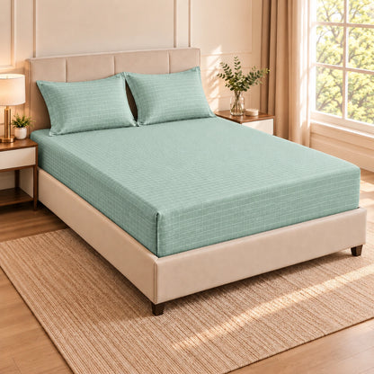 Embossed microfiber fitted sheet set in Mint Green with matching pillowcases