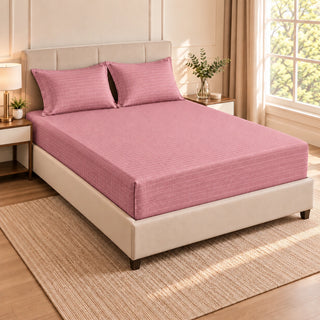 Embossed microfiber fitted sheet set in Pink with matching pillowcases