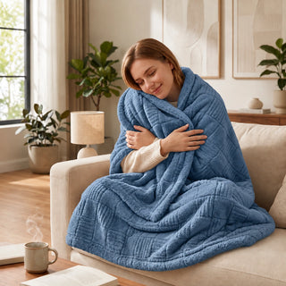 Golden House Flannel Sherpa Blanket in Blue