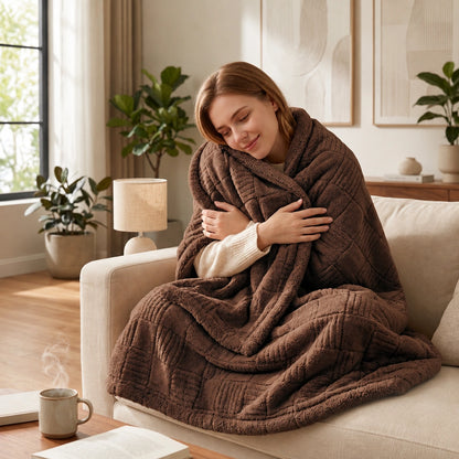 Golden House Flannel Sherpa Blanket in Brown