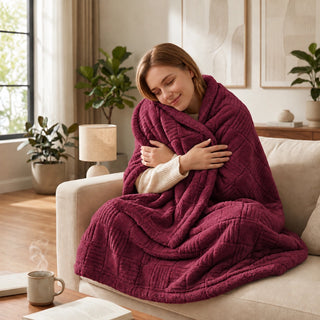 Golden House Flannel Sherpa Blanket in Burgundy