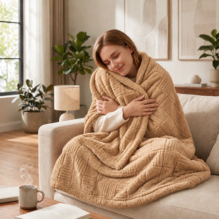 Golden House Flannel Sherpa Blanket in Camel