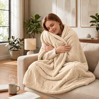 Golden House Flannel Sherpa Blanket in Cream
