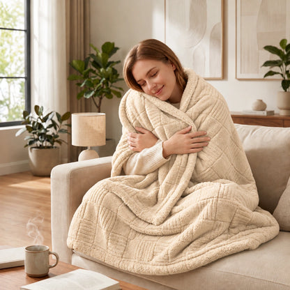 Golden House Flannel Sherpa Blanket in Cream