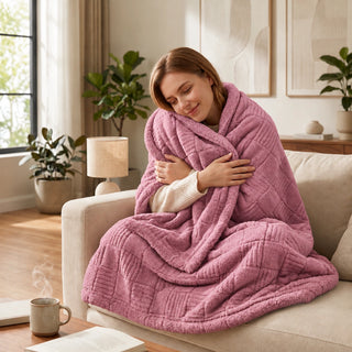 Golden House Flannel Sherpa Blanket in Dusty Rose