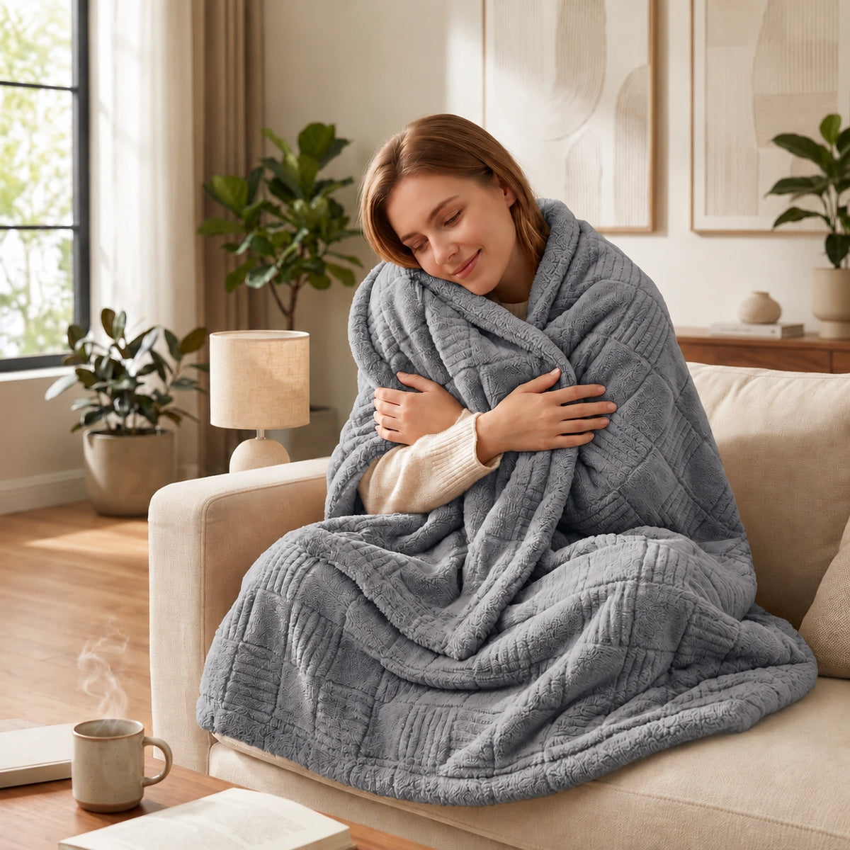 Golden House Flannel Sherpa Blanket in Gray