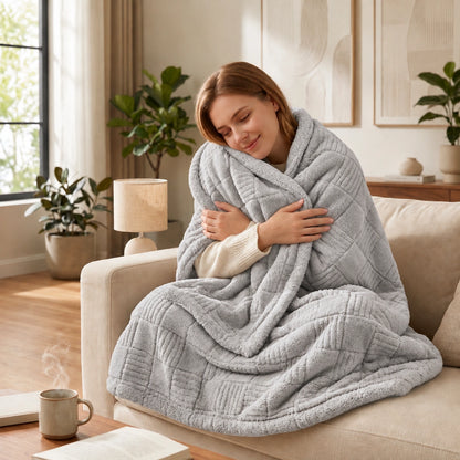 Golden House Flannel Sherpa Blanket in Light Gray