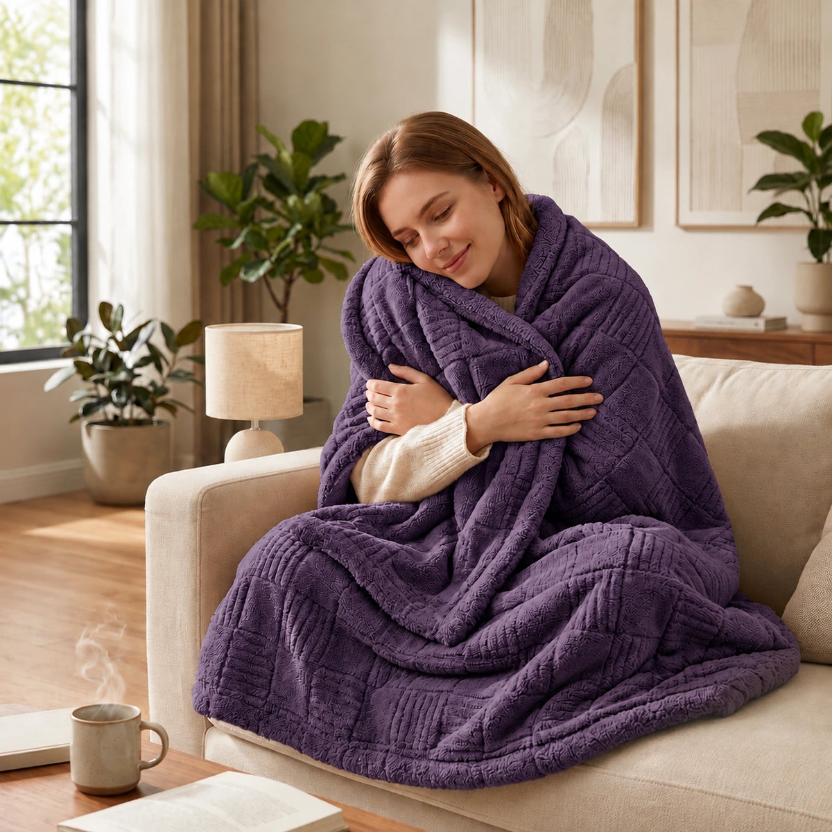Golden House Flannel Sherpa Blanket in Purple