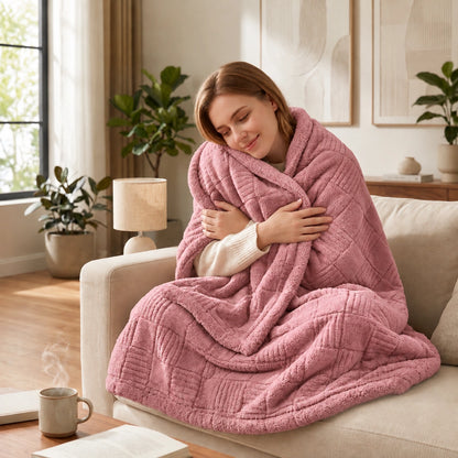 Golden House Flannel Sherpa Blanket in Rose