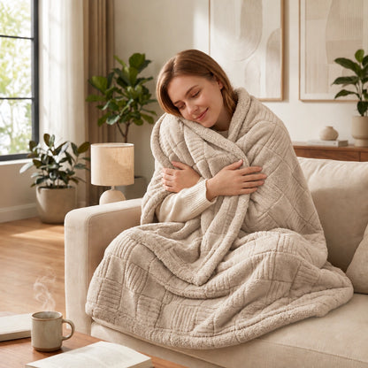 Golden House Flannel Sherpa Blanket in Taupe