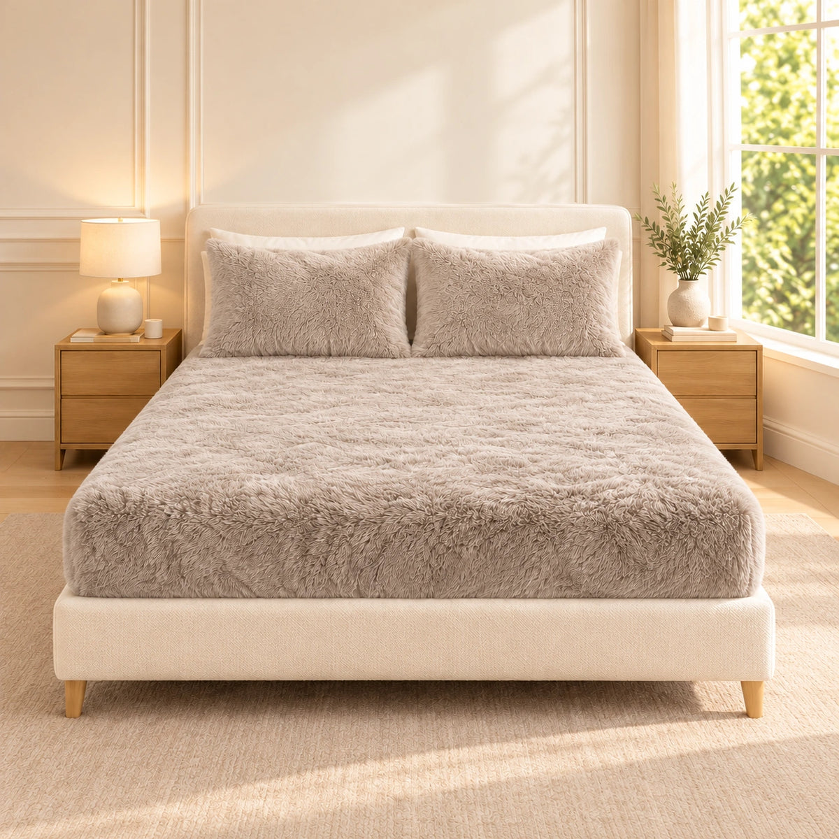 Golden House Fluffy Winter Fitted Sheet Set in Beige
