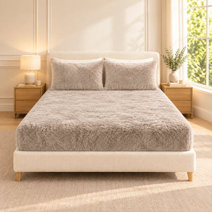 Golden House Fluffy Winter Fitted Sheet Set in Beige
