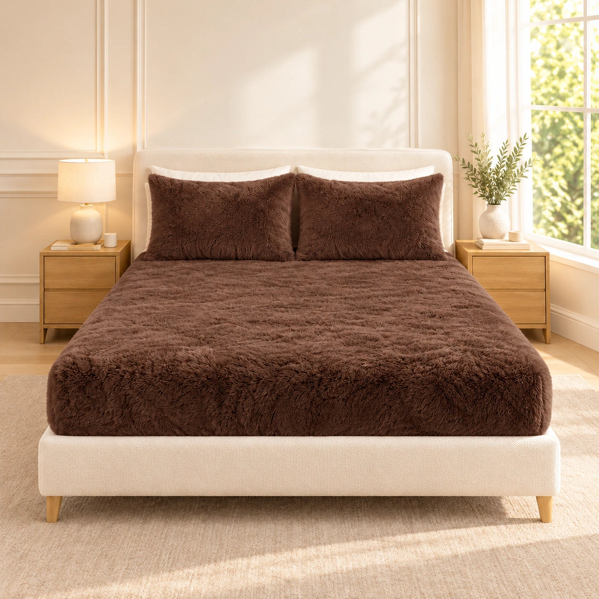 Golden House Fluffy Winter Fitted Sheet Set in Brown