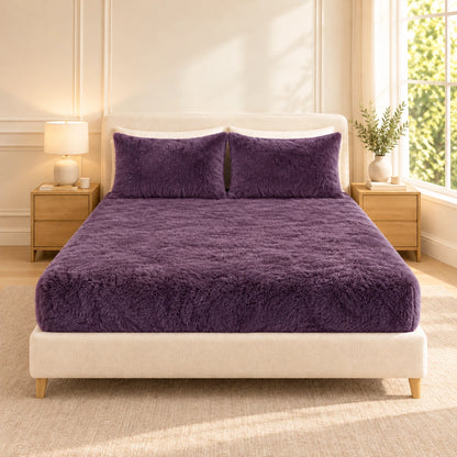 Golden House Fluffy Winter Fitted Sheet Set in Purple