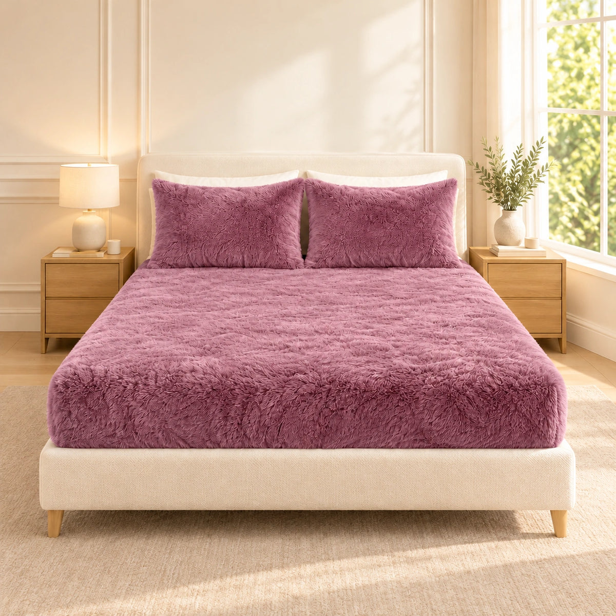 Golden House Fluffy Winter Fitted Sheet Set in Rose