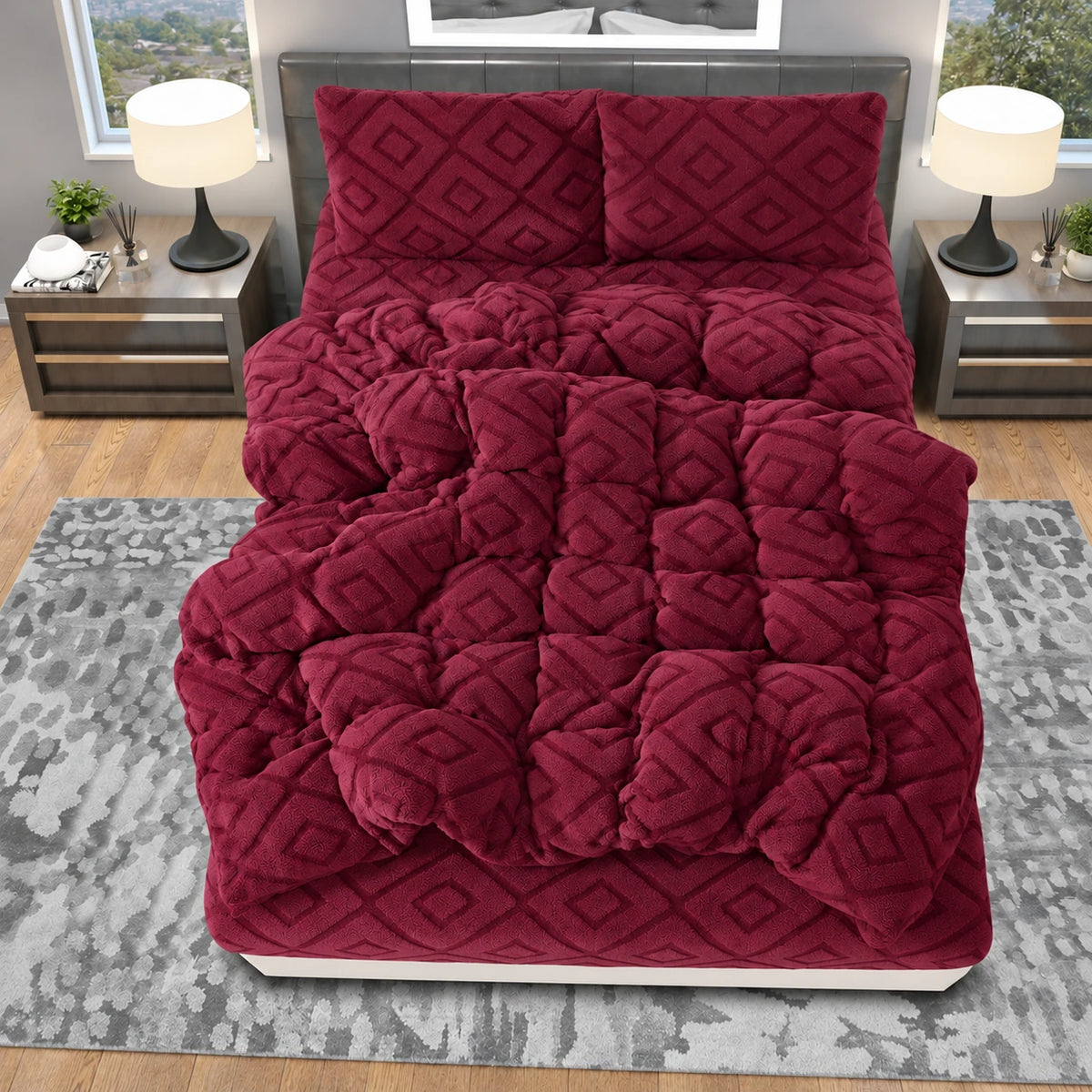 Maria Mohair Bed Set in Burgundy – Golden House