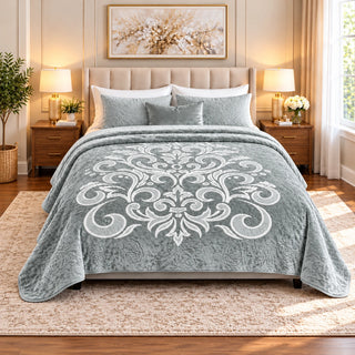 gray Mohair double blanket with ornamental design, 220 × 240 cm