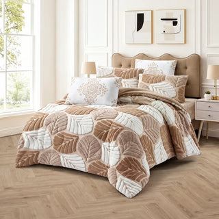 Prince Sleep Mohair Leaf Coverlet Set in Beige