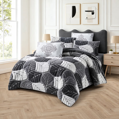 Prince Sleep Mohair Leaf Coverlet Set in Charcoal