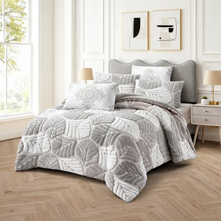 Prince Sleep Mohair Leaf Coverlet Set in Light Gray