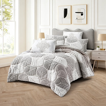 Prince Sleep Mohair Leaf Coverlet Set in Light Gray