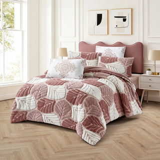 Prince Sleep Mohair Leaf Coverlet Set in Rose