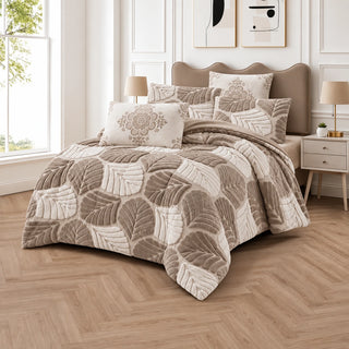 Prince Sleep Mohair Leaf Coverlet Set in Taupe