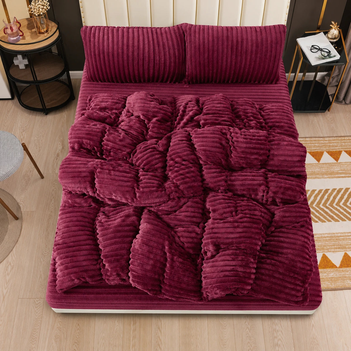 Monica Mohair Bed Set in Burgundy – Golden House
