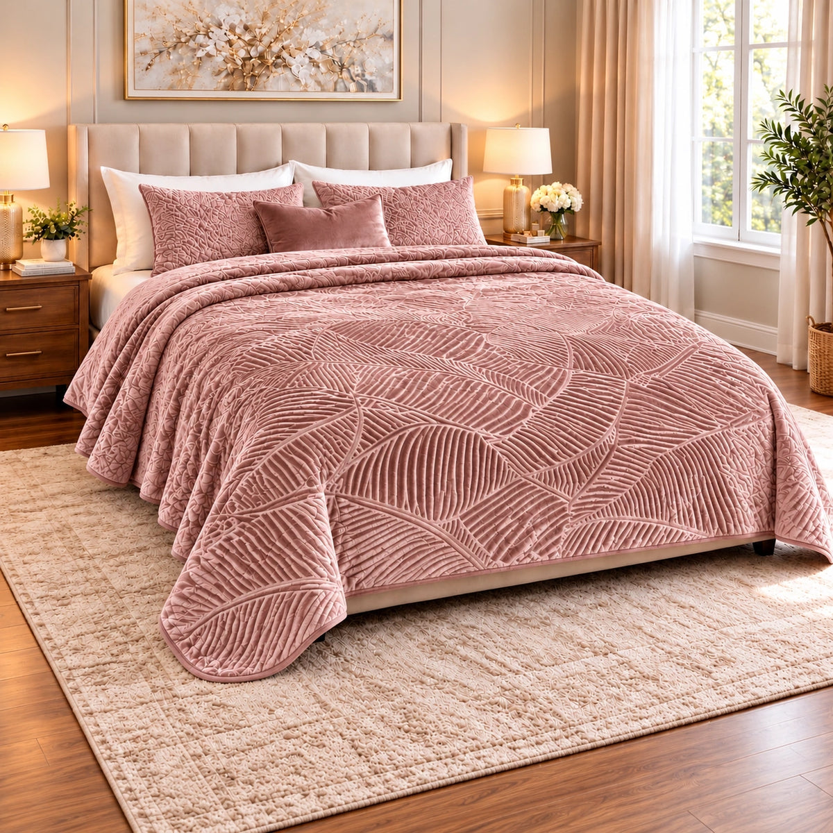 Prince Sleep leaf-pattern double blanket in Pink, 220 x 240 cm