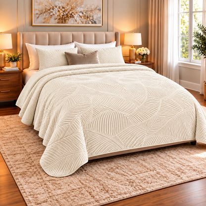 Prince Sleep leaf-pattern double blanket in Ivory, 220 x 240 cm