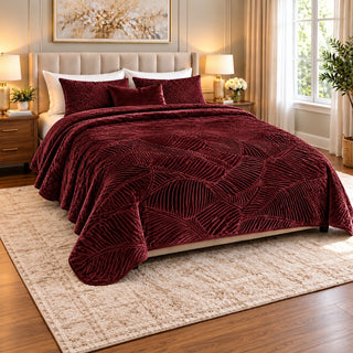 Prince Sleep leaf-pattern double blanket in Burgundy, 220 x 240 cm